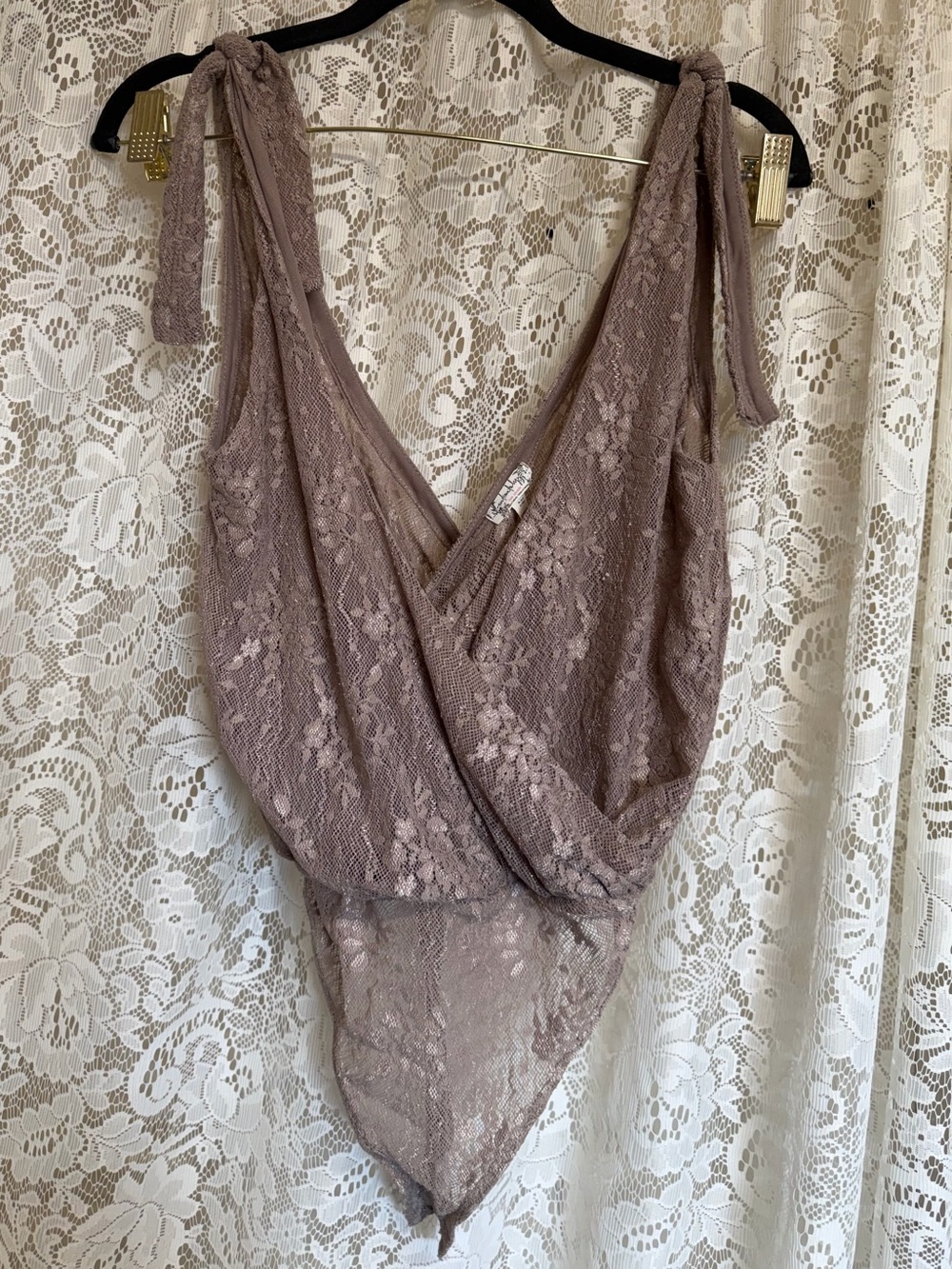 Free People Intimately Taupe Lace Bodysuit